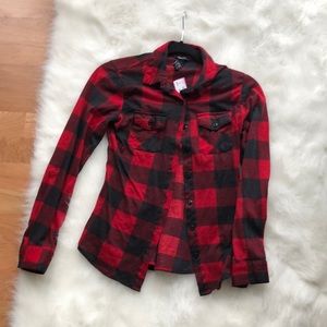 Red and black small plaid button up